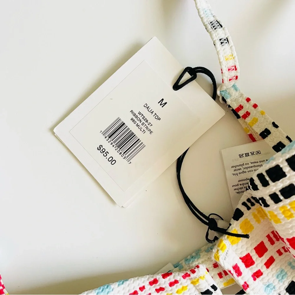 NWT Onia Dalia lined balconet swim top in Ribbon Stripe white